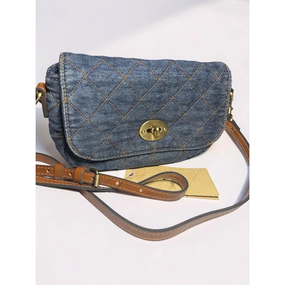 NWT Patricia Nash Quilted Blue Dark Denim Bonny Crossbody turnlock